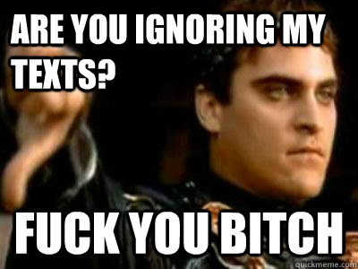 Are you ignoring my texts? FUCK YOU BITCH  Downvoting Roman