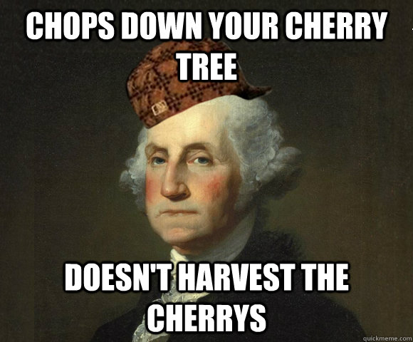 Chops down your cherry tree Doesn't harvest the cherrys - Chops down your cherry tree Doesn't harvest the cherrys  Scumbag George Washington