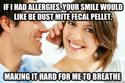 If I had allergies, your smile would like be dust mite fecal pellet, Making it hard for me to breathe  Bad Pick-up line Paul