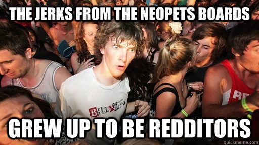 the jerks from the neopets boards grew up to be redditors  Sudden Clarity Clarence