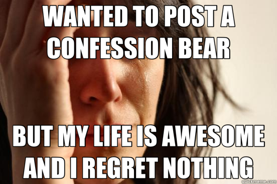 WANTED TO POST A CONFESSION BEAR BUT MY LIFE IS AWESOME AND I REGRET NOTHING  First World Problems