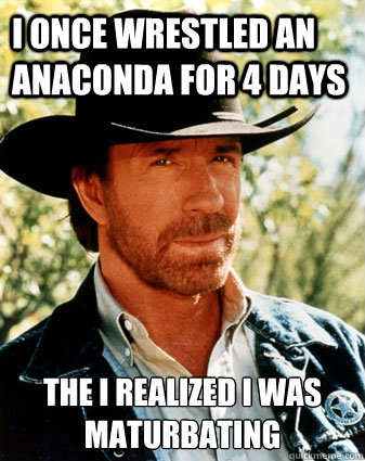 I once wrestled an anaconda for 4 days the i realized i was maturbating  - I once wrestled an anaconda for 4 days the i realized i was maturbating   Realistc Chuck Norris