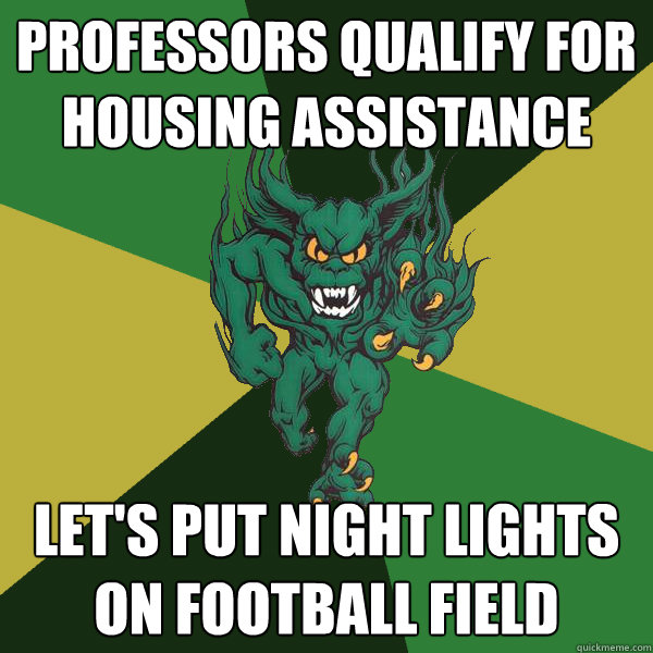 Professors qualify for housing assistance Let's put night lights on football field  Green Terror