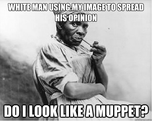 WHITE MAN USING MY IMAGE TO SPREAD HIS OPINION DO I LOOK LIKE A MUPPET?  Unimpressed Slave
