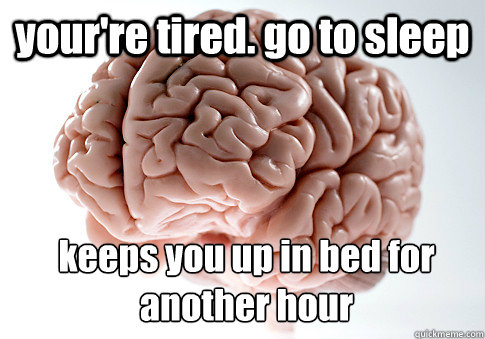 your're tired. go to sleep keeps you up in bed for another hour  Scumbag Brain