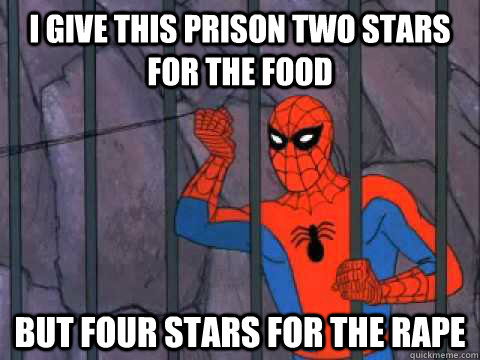 i give this prison two stars for the food but four stars for the rape - i give this prison two stars for the food but four stars for the rape  Spiderman Prison