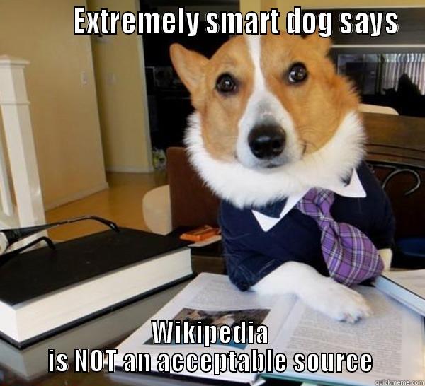           EXTREMELY SMART DOG SAYS WIKIPEDIA IS NOT AN ACCEPTABLE SOURCE Lawyer Dog
