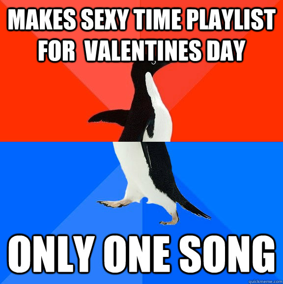 Makes Sexy time playlist for  Valentines day Only one song  Socially Awesome Awkward Penguin