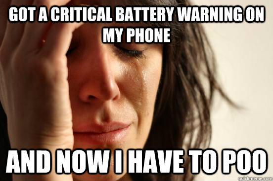 Got a critical battery warning on my phone and now I have to Poo  First World Problems