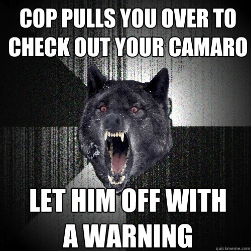 cop pulls you over to check out your camaro let him off with
a warning  Insanity Wolf