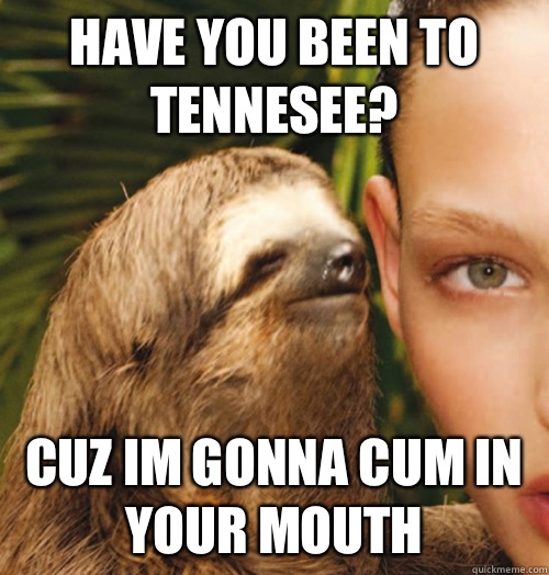 Have you been to tennesee? Cuz im gonna cum in your mouth  Whispering Sloth