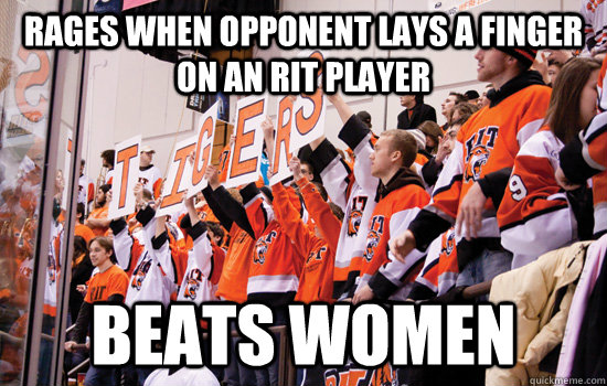 rages when opponent lays a finger on an rit player beats women  RIT Corner Crew