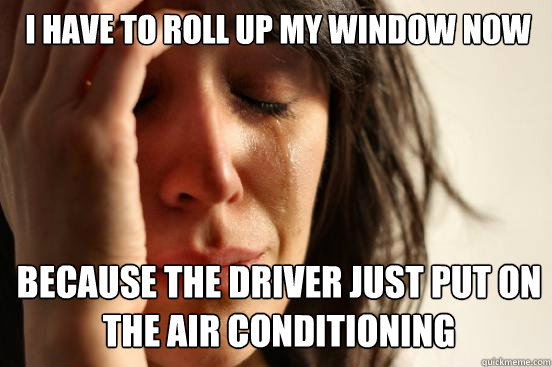 I have to roll up my window now because the driver just put on the air conditioning  Caption 3 goes here  First World Problems