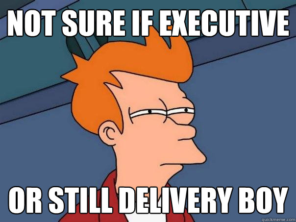 not sure if executive or still delivery boy  Futurama Fry