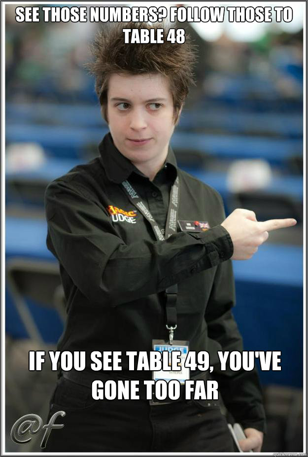 see those numbers? follow those to table 48 If you see table 49, you've gone too far - see those numbers? follow those to table 48 If you see table 49, you've gone too far  Super-Serial Judge