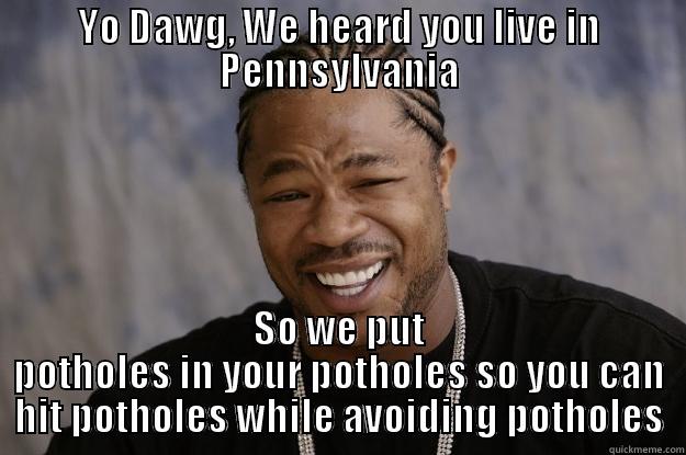 YO DAWG, WE HEARD YOU LIVE IN PENNSYLVANIA SO WE PUT POTHOLES IN YOUR POTHOLES SO YOU CAN HIT POTHOLES WHILE AVOIDING POTHOLES Xzibit meme