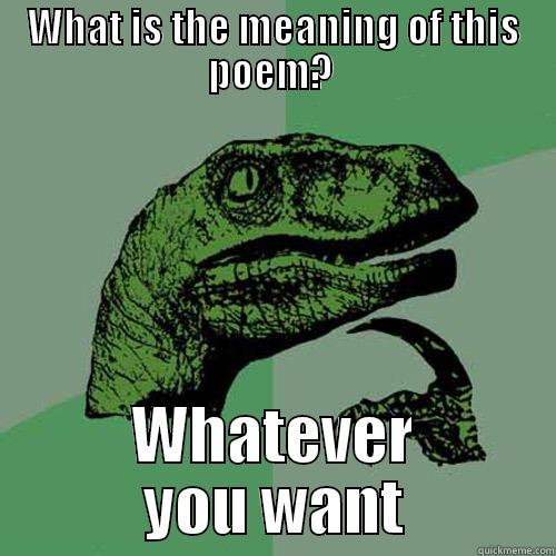 WHAT IS THE MEANING OF THIS POEM?  WHATEVER YOU WANT Philosoraptor