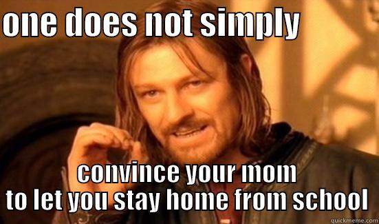 ONE DOES NOT SIMPLY             CONVINCE YOUR MOM TO LET YOU STAY HOME FROM SCHOOL Boromir