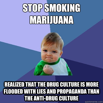 STOP SMOKING MARIJUANA REALIZED THAT THE DRUG CULTURE IS MORE FLOODED WITH LIES AND PROPAGANDA THAN THE ANTI-DRUG CULTURE  Success Kid
