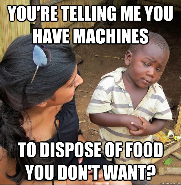You're telling me you have machines to dispose of food you don't want?  Skeptical Third World Kid