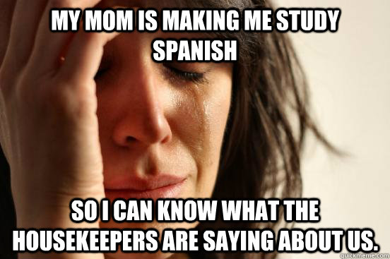 My mom is making me study spanish So I can know what the housekeepers are saying about us.  First World Problems