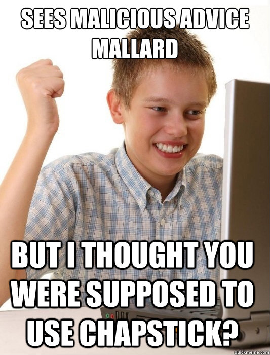 sees malicious advice mallard but i thought you were supposed to use chapstick?  First Day on the Internet Kid
