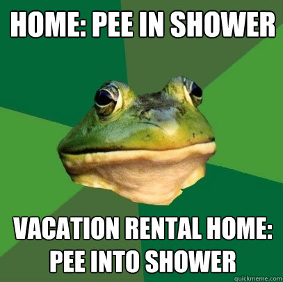 home: pee in shower vacation rental home: pee into shower  Foul Bachelor Frog