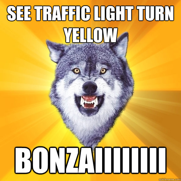 See traffic light turn yellow BONZAIIIIIIII  Courage Wolf