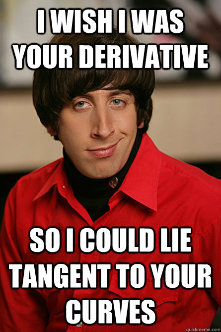 I wish i was your derivative So I could lie tangent to your curves  Pickup Line Scientist
