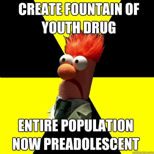 Create Fountain of Youth Drug Entire Population Now Preadolescent - Create Fountain of Youth Drug Entire Population Now Preadolescent  Biohazard Beaker