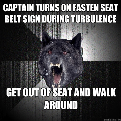 captain turns on fasten seat belt sign during turbulence get out of seat and walk around  Insanity Wolf