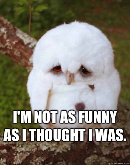  I'm not as funny as I thought I was.  -  I'm not as funny as I thought I was.   Depressed Baby Owl