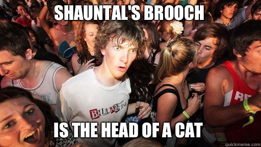 Shauntal's Brooch Is the head of a cat  Sudden Clarity Clarence