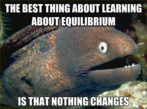 The best thing about learning about equilibrium  is that nothing changes  Bad Joke Eel