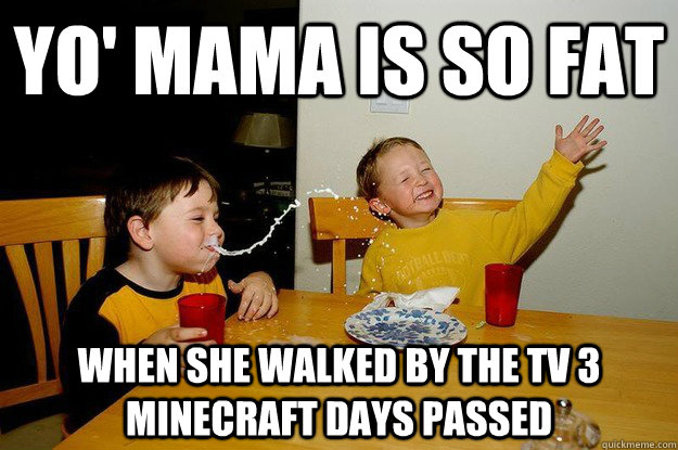 yo' mama is so fat  when she walked by the tv 3 minecraft days passed  yo mama is so fat