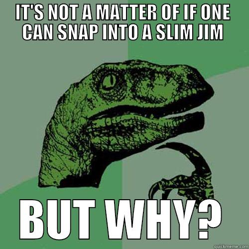 IT'S NOT A MATTER OF IF ONE CAN SNAP INTO A SLIM JIM BUT WHY? Philosoraptor