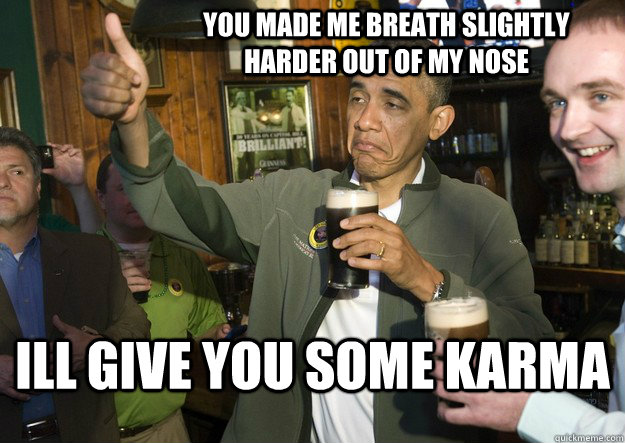 you made me breath slightly harder out of my nose ill give you some karma  BARACK OBAMA APPROVES