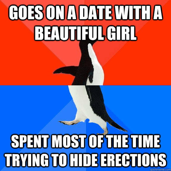 Goes on a date with a beautiful girl spent most of the time trying to hide erections  