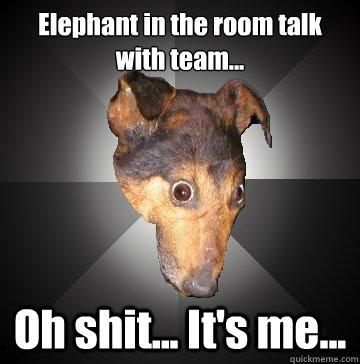 Elephant in the room talk with team... Oh shit... It's me... - Elephant in the room talk with team... Oh shit... It's me...  Depression Dog