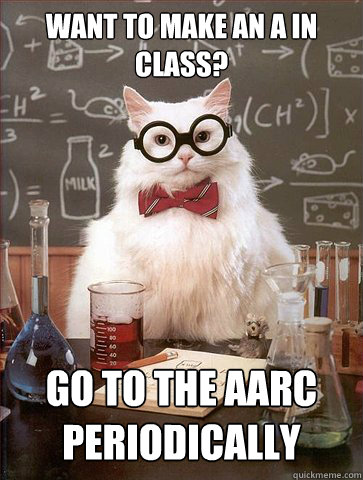 Want to make an A in class?

 Go to the AARC periodically  Science Cat