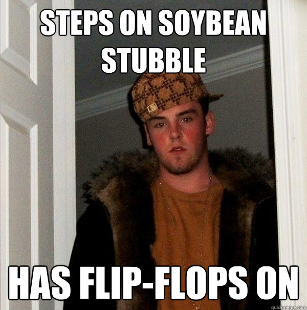 steps on soybean stubble has flip-flops on  Scumbag Steve