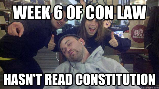 Week 6 of Con law Hasn't read constitution  