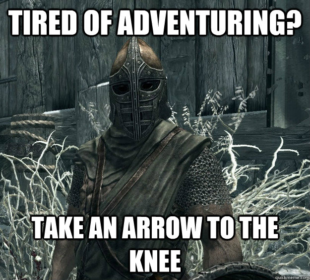 Tired of adventuring? Take an arrow to the knee  