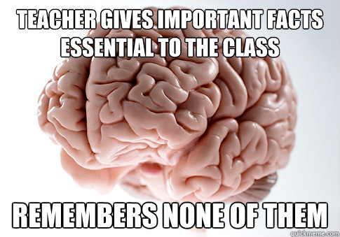 Teacher gives Important Facts essential to the class remembers none of them  Scumbag Brain