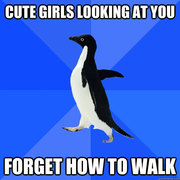 Cute girls looking at you Forget how to walk  Socially Awkward Penguin