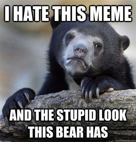I hate this meme and the stupid look this bear has  Confession Bear