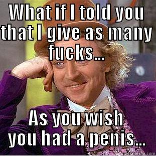 WHAT IF I TOLD YOU THAT I GIVE AS MANY FUCKS... AS YOU WISH YOU HAD A PENIS... Condescending Wonka