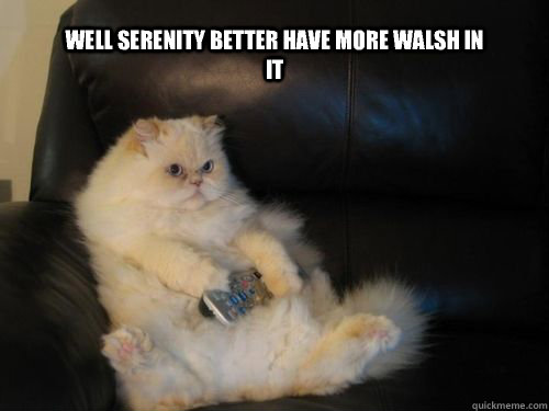 Well serenity better have more walsh in it  Disapproving TV Cat