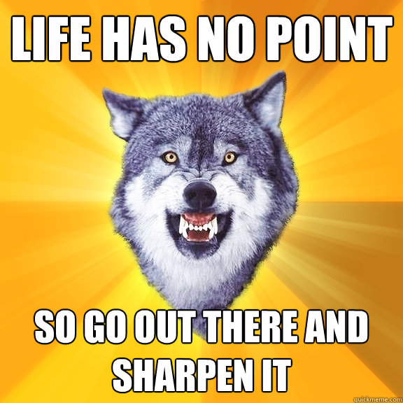 life has no point so go out there and sharpen it  Courage Wolf