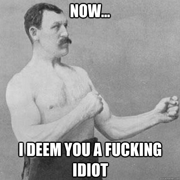 NOW... I DEEM YOU A FUCKING IDIOT  overly manly man